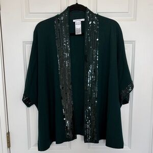 Chico's Dark Green Open Front Ruana with Sequined Trim